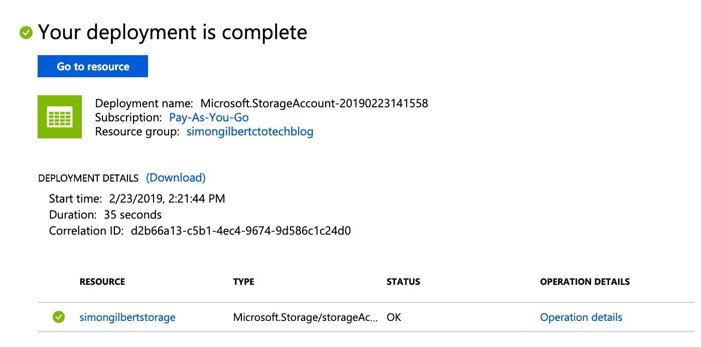 Microsoft Azure Storage Deployment Complete