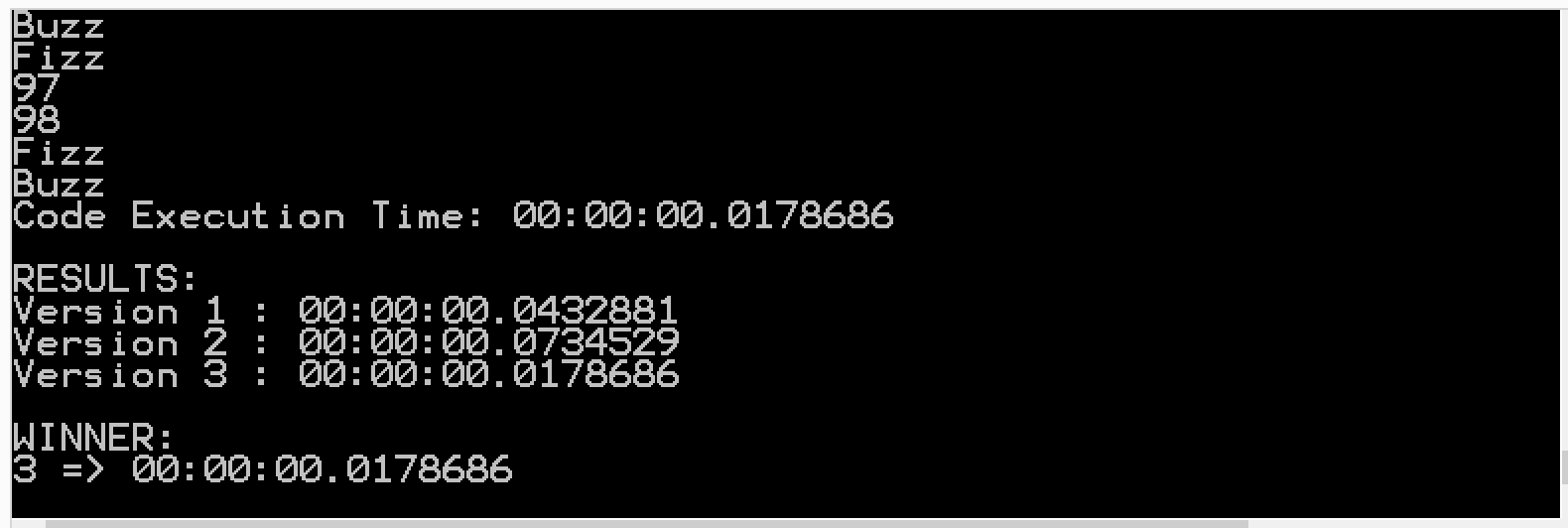 FizzBuzz .Net Core Results