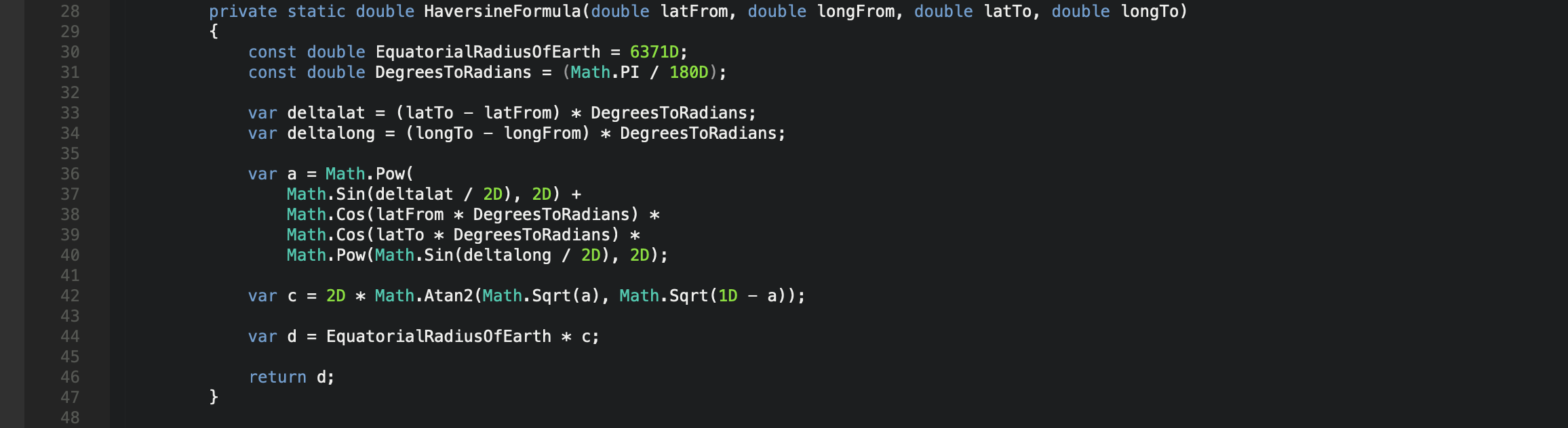 The Haversine Formula in C# .Net Core