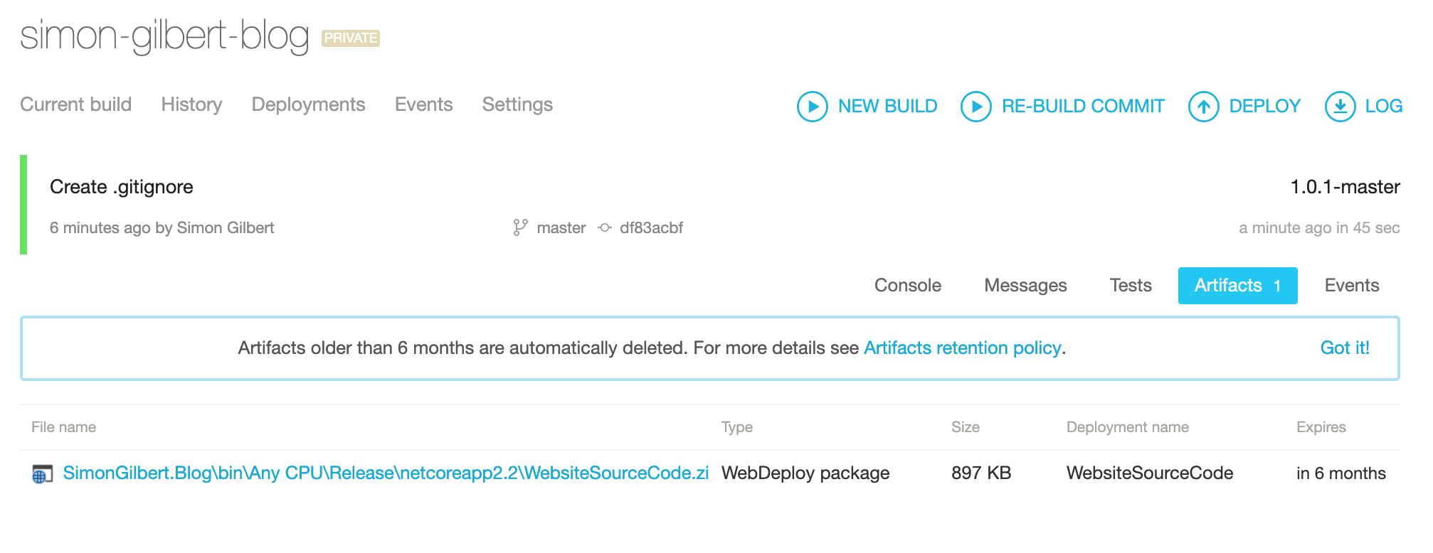 Appveyor Continuous Integration - Azure Web App Service Artifacts