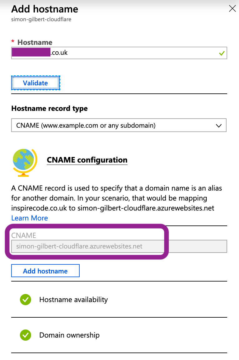 Azure App Service Hostname