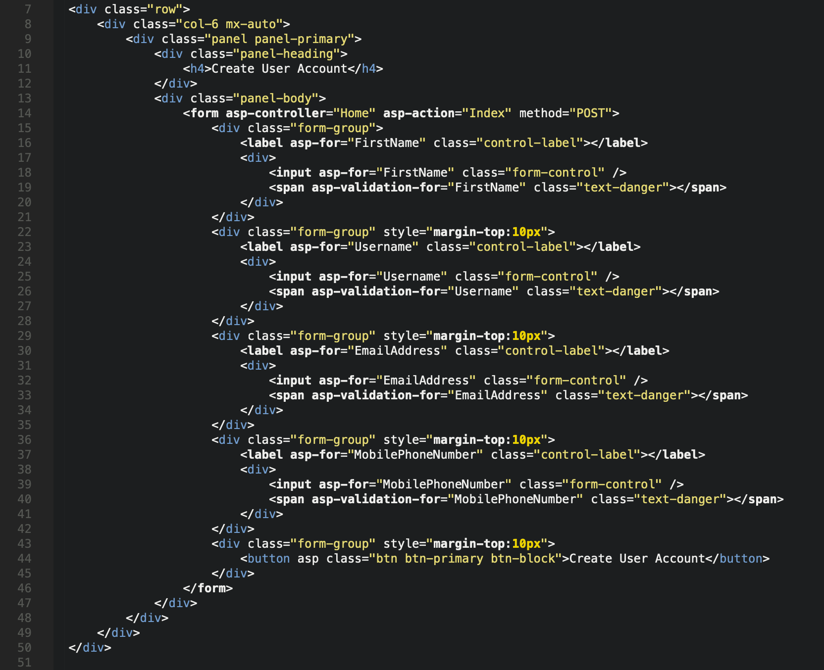 C# ASP.Net MVC Core - Fluent Validation HTML View