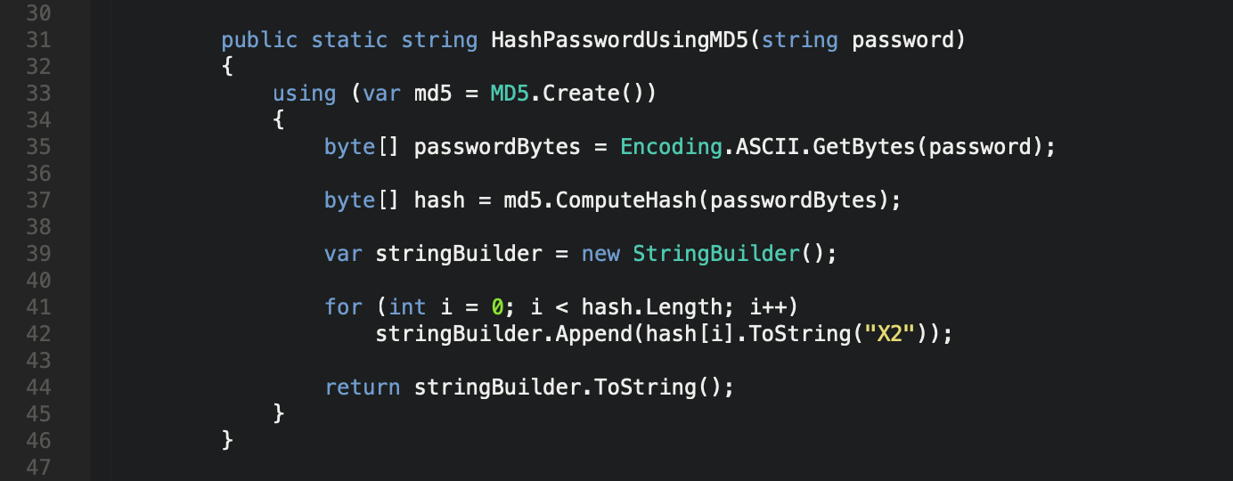 MD5 Password Hash Algorithm - C# .Net Core