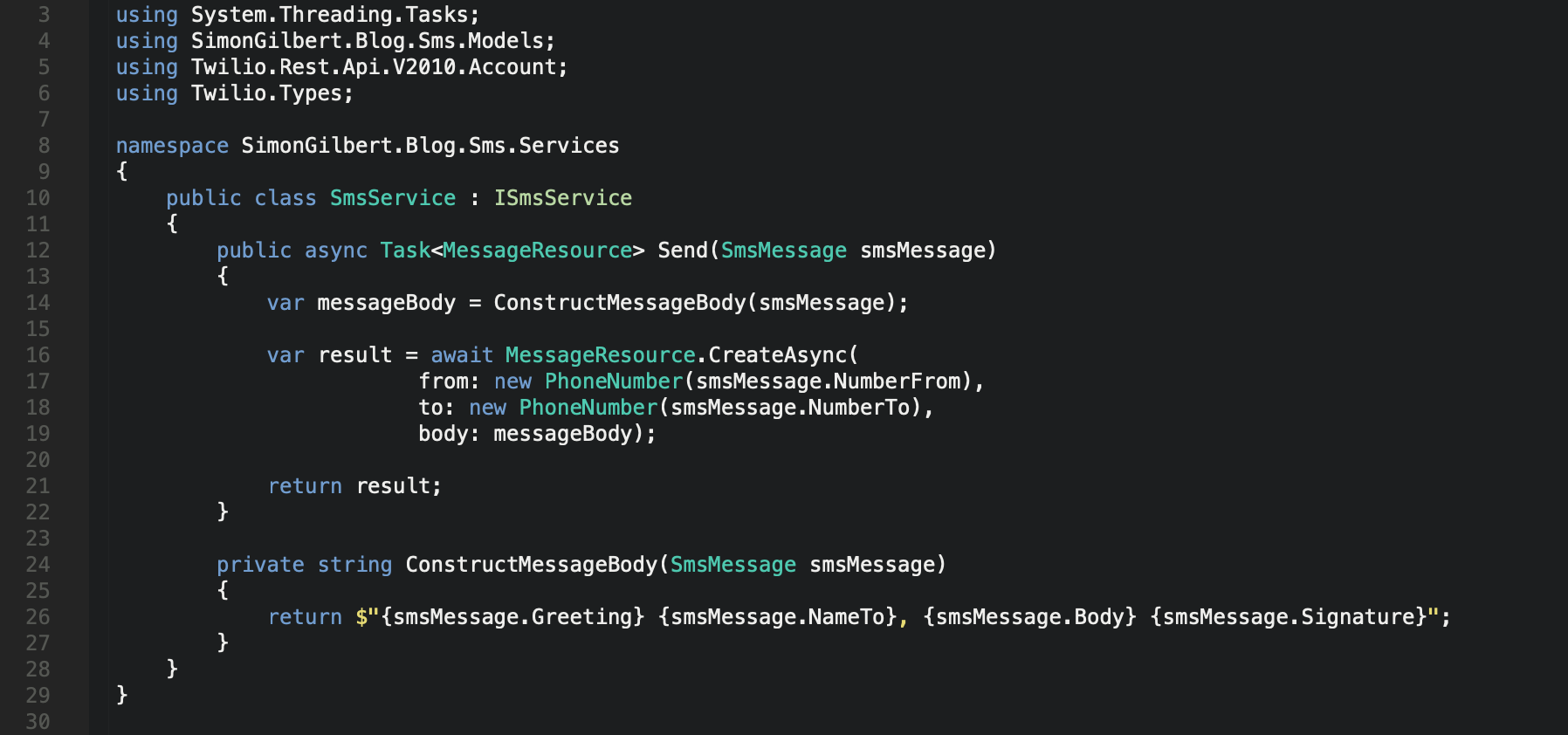 ASP.Net Core Web Api Twilio SMS Service