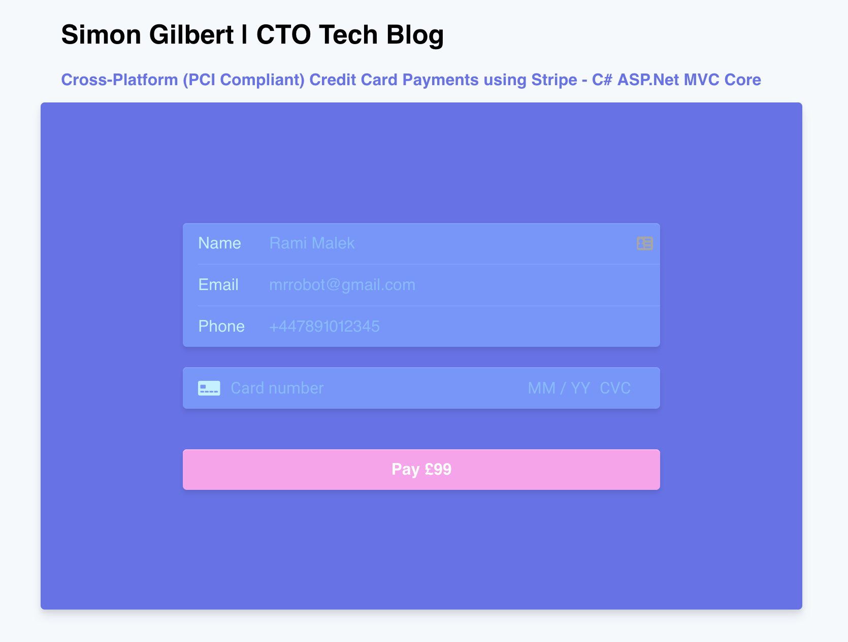 C# ASP.Net MVC Core - Stripe Card Elements Form