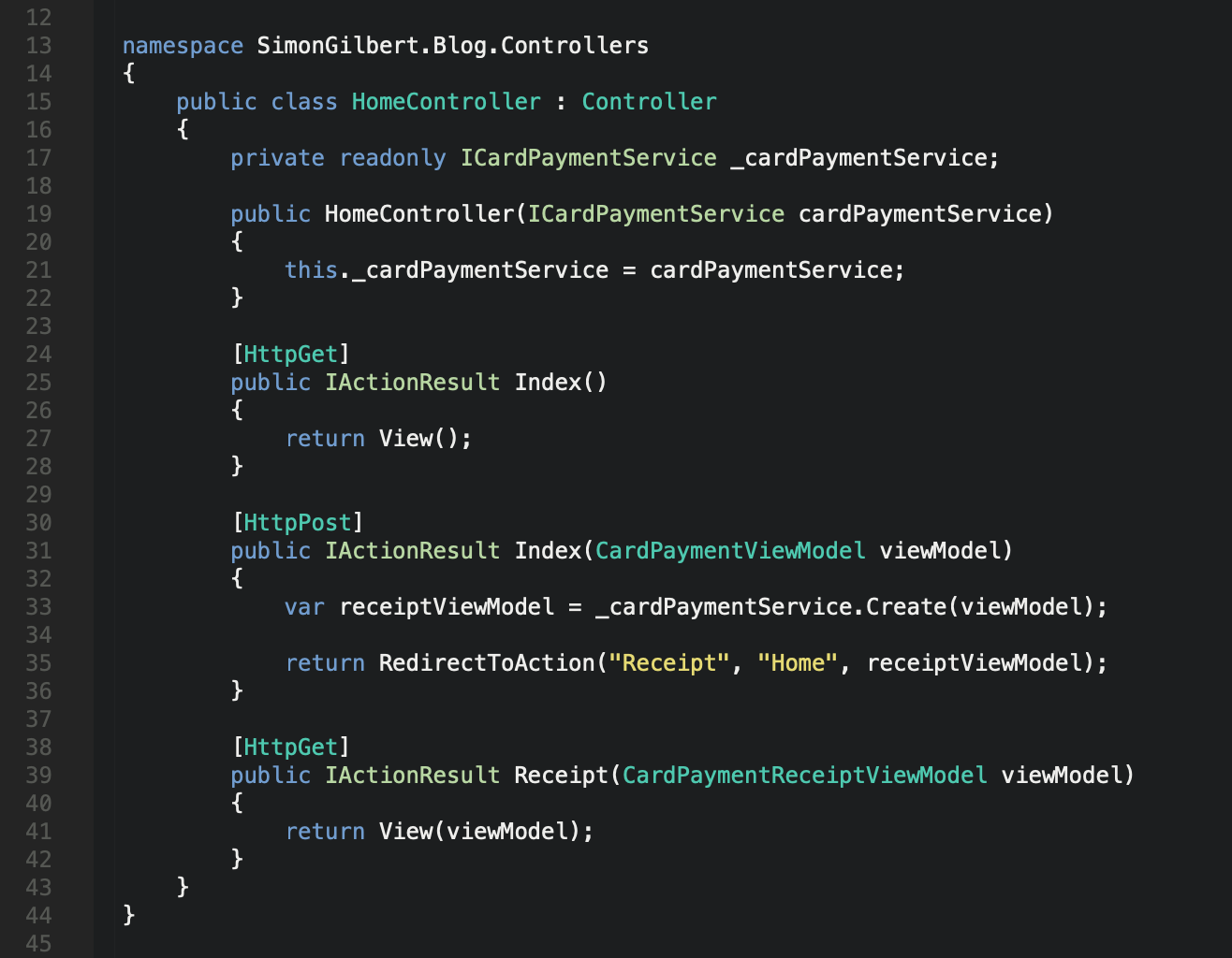 C# ASP.Net MVC Core - Stripe Card Payment Service Controller Injection