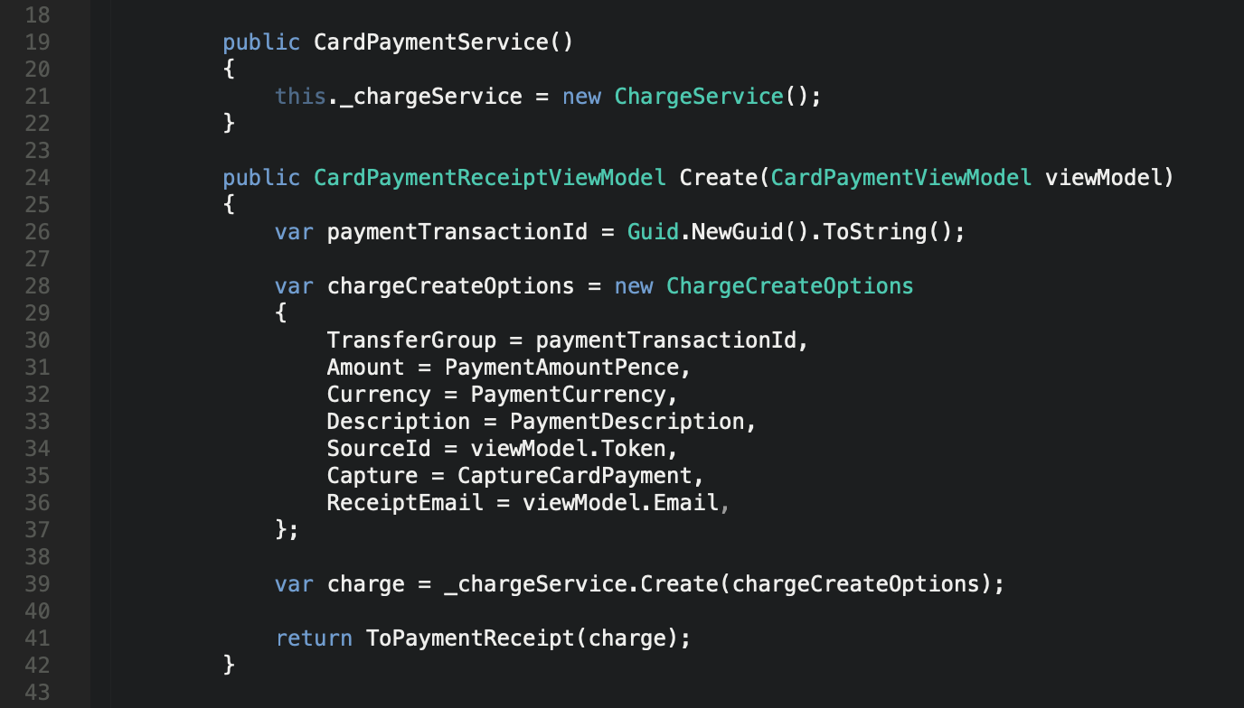 C# ASP.Net MVC Core - Stripe Card Payment Service