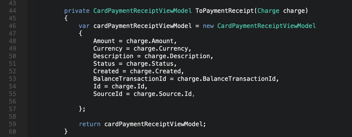 C# ASP.Net MVC Core - Stripe Payment Receipt Mapping