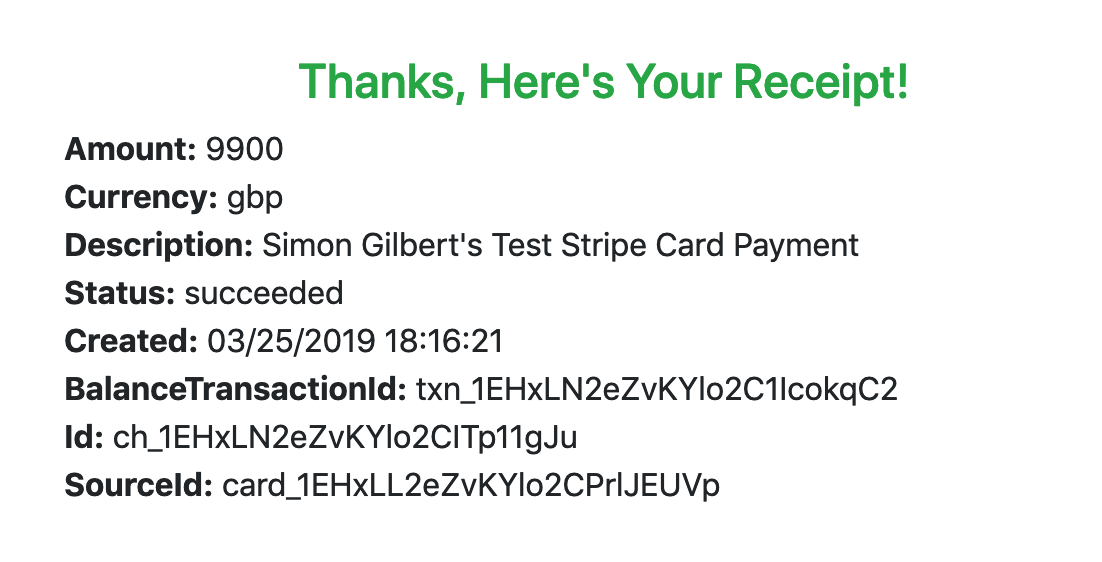 C# ASP.Net MVC Core - Stripe Payment Receipt