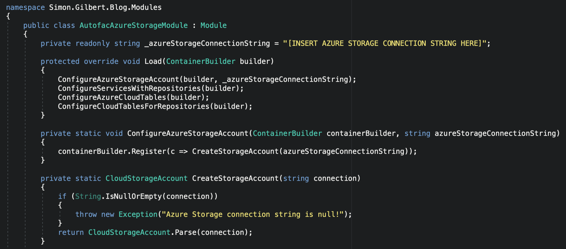 Autofac Azure Storage C# ASP.Net MVC Core 3.0