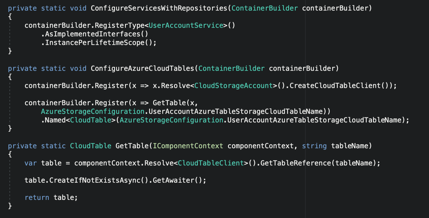 Autofac Azure Storage C# ASP.Net MVC Core 3.0